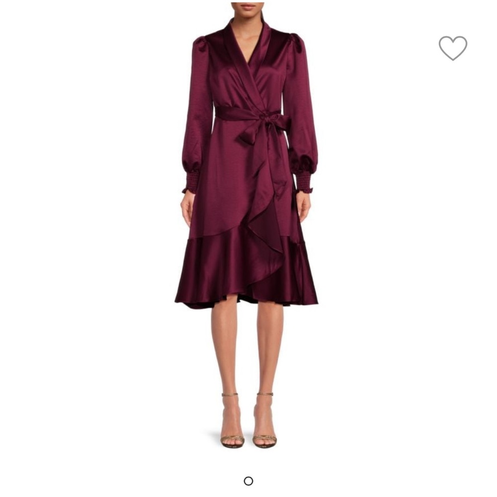 RACHEL PARCELL SATIN MIDI WRAP DRESS